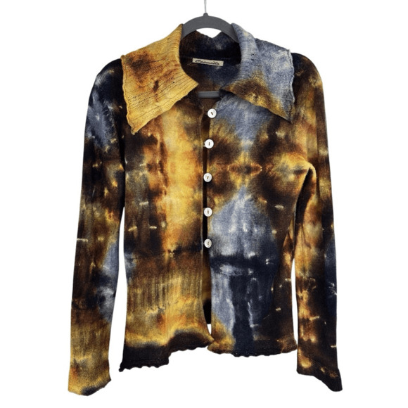 CAAMANO 100% Alpaca Womens L Cardigan Sweater Artsy Abstract Boho Y2K Grunge - Picture 1 of 12
